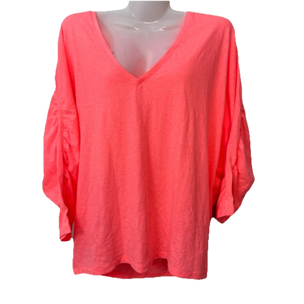 Victorias Secret Sport 3/4 Sleeve V-Neck Lightweight Hot Pink Shirt Oversized‎ S